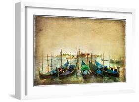 Venetian Gondolas - Artwork in Painting Style-Maugli-l-Framed Art Print