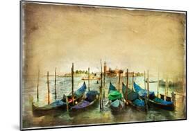 Venetian Gondolas - Artwork in Painting Style-Maugli-l-Mounted Art Print