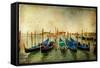 Venetian Gondolas - Artwork In Painting Style-Maugli-l-Framed Stretched Canvas