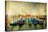 Venetian Gondolas - Artwork In Painting Style-Maugli-l-Stretched Canvas