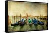 Venetian Gondolas - Artwork In Painting Style-Maugli-l-Framed Stretched Canvas