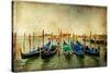 Venetian Gondolas - Artwork In Painting Style-Maugli-l-Stretched Canvas