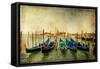 Venetian Gondolas - Artwork In Painting Style-Maugli-l-Framed Stretched Canvas