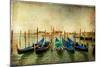 Venetian Gondolas - Artwork In Painting Style-Maugli-l-Mounted Art Print