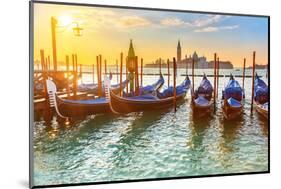 Venetian Gondolas at Sunrise, Venice, Italy-sborisov-Mounted Photographic Print