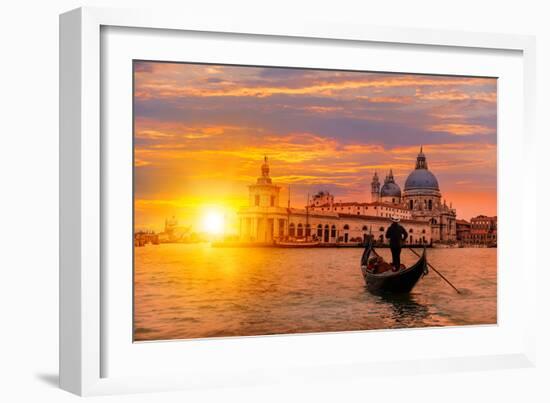 Venetian Gondolier Punting Gondola through Green Canal Waters of Venice Italy-muratart-Framed Photographic Print