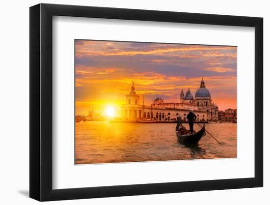 Venetian Gondolier Punting Gondola through Green Canal Waters of Venice Italy-muratart-Framed Photographic Print