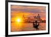 Venetian Gondolier Punting Gondola through Green Canal Waters of Venice Italy-muratart-Framed Photographic Print