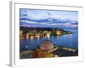Venetian Harbour and Mosque of the Janissaries at Dusk, Chania (Hania), Chania Region, Crete, Greek-Stuart Black-Framed Photographic Print
