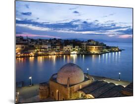 Venetian Harbour and Mosque of the Janissaries at Dusk, Chania (Hania), Chania Region, Crete, Greek-Stuart Black-Mounted Photographic Print