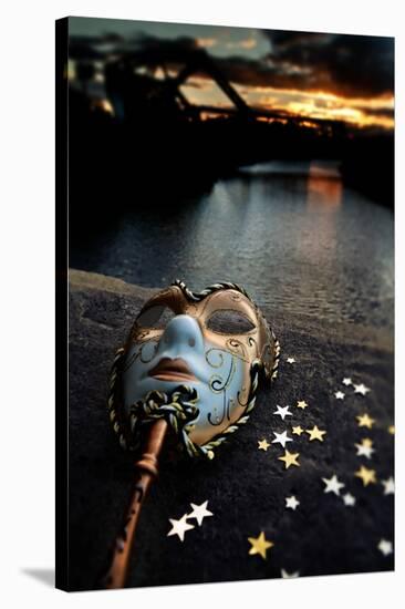 Venetian Mask By The River Bridge With Sunset-passigatti-Stretched Canvas