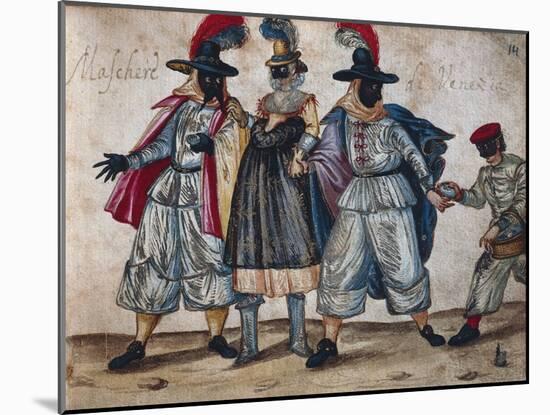 Venetian Masked Characters During Carnival, 1614 from the Codex Bottacin, Italy, 17th Century-null-Mounted Giclee Print