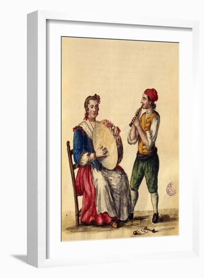 Venetian Musician (Pen & Ink and W/C on Paper)-Jan van Grevenbroeck-Framed Giclee Print