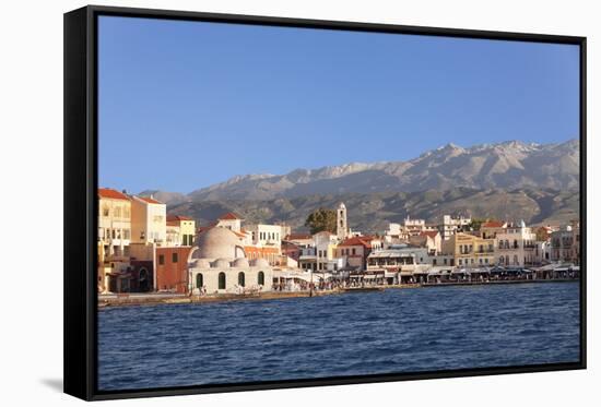 Venetian Port and Turkish Mosque Hassan Pascha in Front of Lefka Ori Mountains (White Mountains)-Markus Lange-Framed Stretched Canvas