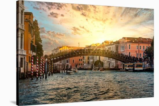 Venetian Sunlight - Accademia Bridge at Sunset-Philippe HUGONNARD-Stretched Canvas