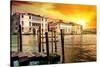 Venetian Sunlight - Blazing Sunset on Grand Canal-Philippe HUGONNARD-Stretched Canvas