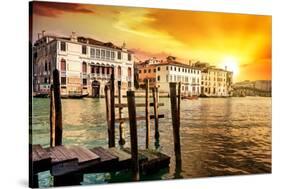 Venetian Sunlight - Blazing Sunset on Grand Canal-Philippe HUGONNARD-Stretched Canvas