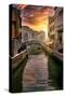 Venetian Sunlight - Canal Golden Hour-Philippe HUGONNARD-Stretched Canvas