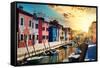 Venetian Sunlight - End of the Day in Burano-Philippe HUGONNARD-Framed Stretched Canvas