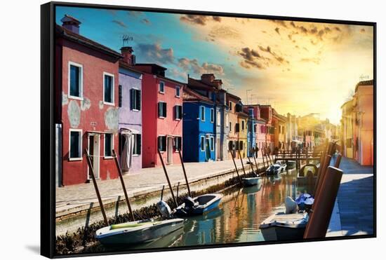 Venetian Sunlight - End of the Day in Burano-Philippe HUGONNARD-Framed Stretched Canvas