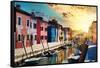 Venetian Sunlight - End of the Day in Burano-Philippe HUGONNARD-Framed Stretched Canvas