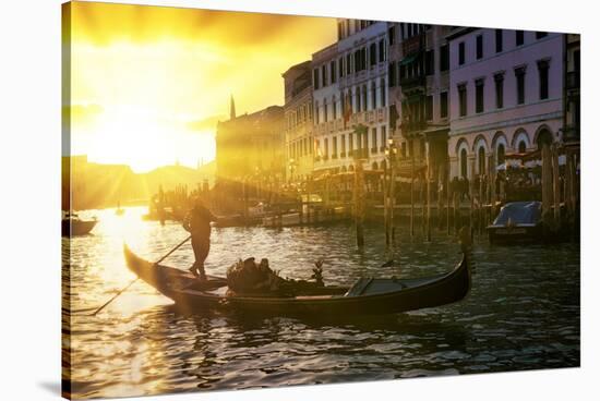Venetian Sunlight - Gondolier at Sunset-Philippe HUGONNARD-Stretched Canvas