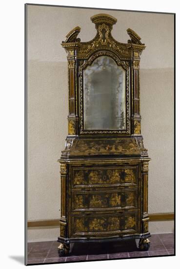 Venetian Trumeau Cabinet, Lacquered Chinoiserie Gilt and Polychrome on Black Background, Italy-null-Mounted Giclee Print