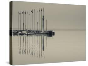 Veneto, Lake District, Lake Garda, Garda, Lakeside Pier and Lighthouse, Italy-Walter Bibikow-Stretched Canvas