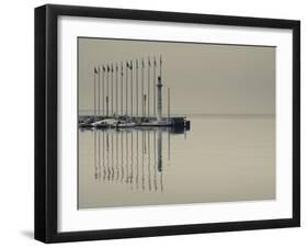 Veneto, Lake District, Lake Garda, Garda, Lakeside Pier and Lighthouse, Italy-Walter Bibikow-Framed Photographic Print