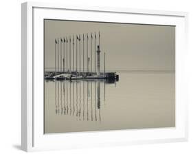 Veneto, Lake District, Lake Garda, Garda, Lakeside Pier and Lighthouse, Italy-Walter Bibikow-Framed Photographic Print