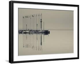 Veneto, Lake District, Lake Garda, Garda, Lakeside Pier and Lighthouse, Italy-Walter Bibikow-Framed Photographic Print