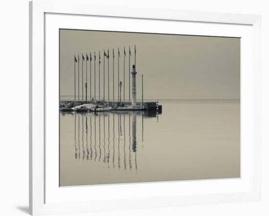 Veneto, Lake District, Lake Garda, Garda, Lakeside Pier and Lighthouse, Italy-Walter Bibikow-Framed Photographic Print