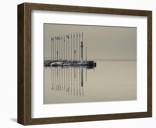 Veneto, Lake District, Lake Garda, Garda, Lakeside Pier and Lighthouse, Italy-Walter Bibikow-Framed Photographic Print