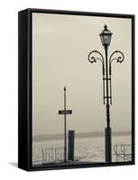 Veneto, Lake District, Lake Garda, Garda, Lakeside Pier View, Italy-Walter Bibikow-Framed Stretched Canvas