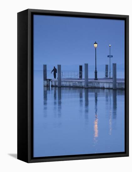 Veneto, Lake District, Lake Garda, Garda, Lakeside Pier View, Italy-Walter Bibikow-Framed Stretched Canvas