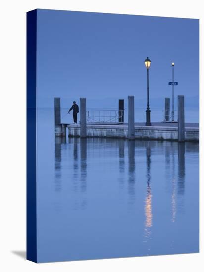 Veneto, Lake District, Lake Garda, Garda, Lakeside Pier View, Italy-Walter Bibikow-Stretched Canvas