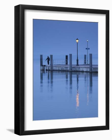 Veneto, Lake District, Lake Garda, Garda, Lakeside Pier View, Italy-Walter Bibikow-Framed Photographic Print