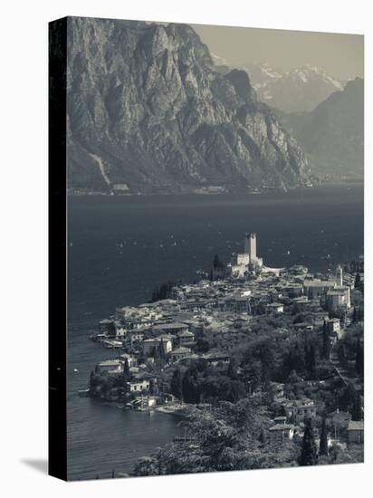 Veneto, Lake District, Lake Garda, Malcesine, Aerial Town View, Italy-Walter Bibikow-Stretched Canvas