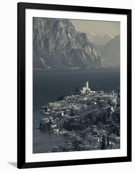 Veneto, Lake District, Lake Garda, Malcesine, Aerial Town View, Italy-Walter Bibikow-Framed Photographic Print