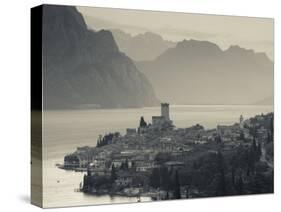 Veneto, Lake District, Lake Garda, Malcesine, Aerial Town View, Italy-Walter Bibikow-Stretched Canvas