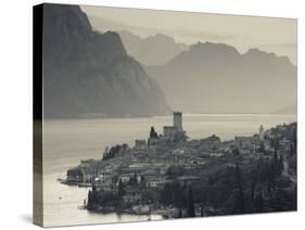 Veneto, Lake District, Lake Garda, Malcesine, Aerial Town View, Italy-Walter Bibikow-Stretched Canvas