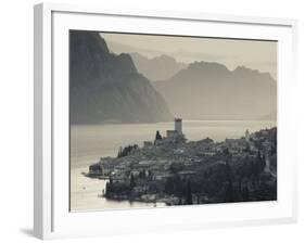 Veneto, Lake District, Lake Garda, Malcesine, Aerial Town View, Italy-Walter Bibikow-Framed Photographic Print