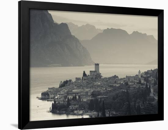 Veneto, Lake District, Lake Garda, Malcesine, Aerial Town View, Italy-Walter Bibikow-Framed Photographic Print