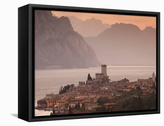 Veneto, Lake District, Lake Garda, Malcesine, Aerial Town View, Italy-Walter Bibikow-Framed Stretched Canvas