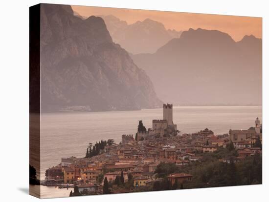 Veneto, Lake District, Lake Garda, Malcesine, Aerial Town View, Italy-Walter Bibikow-Stretched Canvas