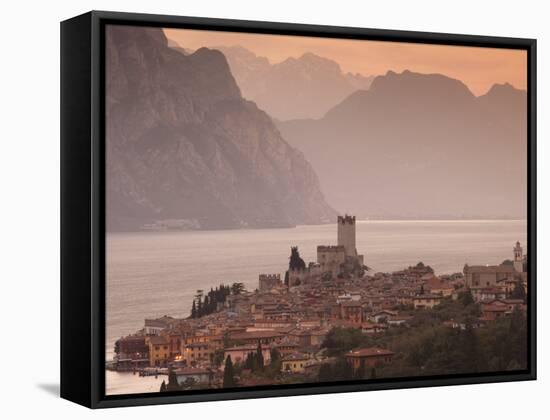 Veneto, Lake District, Lake Garda, Malcesine, Aerial Town View, Italy-Walter Bibikow-Framed Stretched Canvas