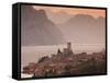 Veneto, Lake District, Lake Garda, Malcesine, Aerial Town View, Italy-Walter Bibikow-Framed Stretched Canvas