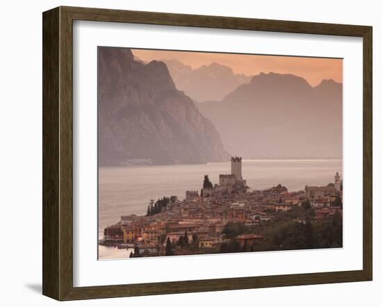 Veneto, Lake District, Lake Garda, Malcesine, Aerial Town View, Italy-Walter Bibikow-Framed Photographic Print