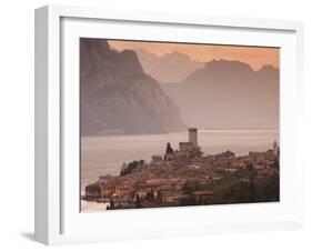 Veneto, Lake District, Lake Garda, Malcesine, Aerial Town View, Italy-Walter Bibikow-Framed Photographic Print