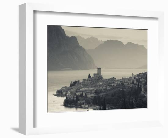 Veneto, Lake District, Lake Garda, Malcesine, Aerial Town View, Italy-Walter Bibikow-Framed Photographic Print